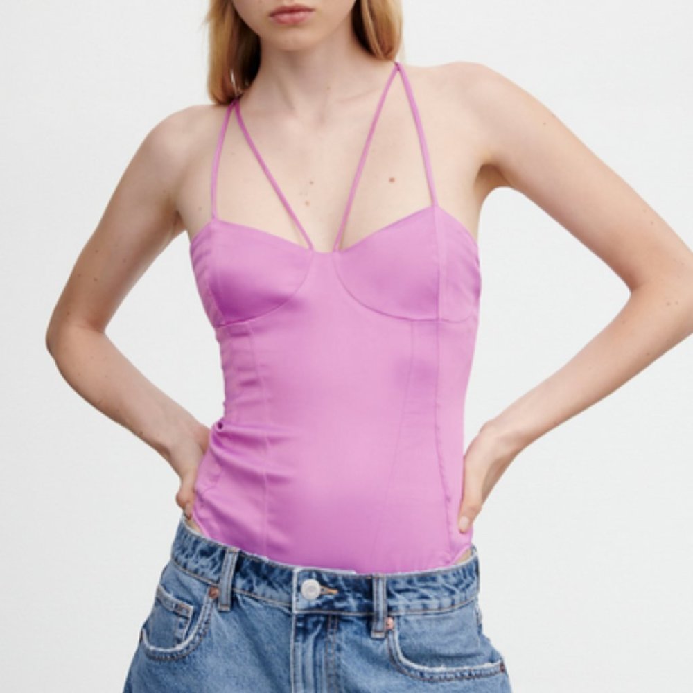 ZARA pink satin bodysuit